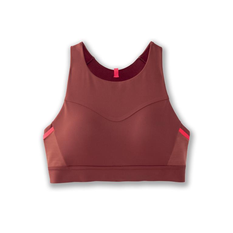 Brooks Womens Drive 3 Pocket Running Bra - Burgundy/Terracotta/Fluoro Pink (591286-ANM)